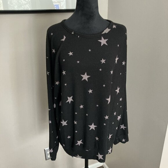 Buffalo David Bitton XL lightweight crewneck l/s sweatshirt black‎ with stars - Picture 1 of 5
